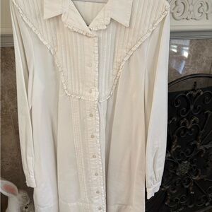 Women's Cream Button-Front Pintuck Blouse